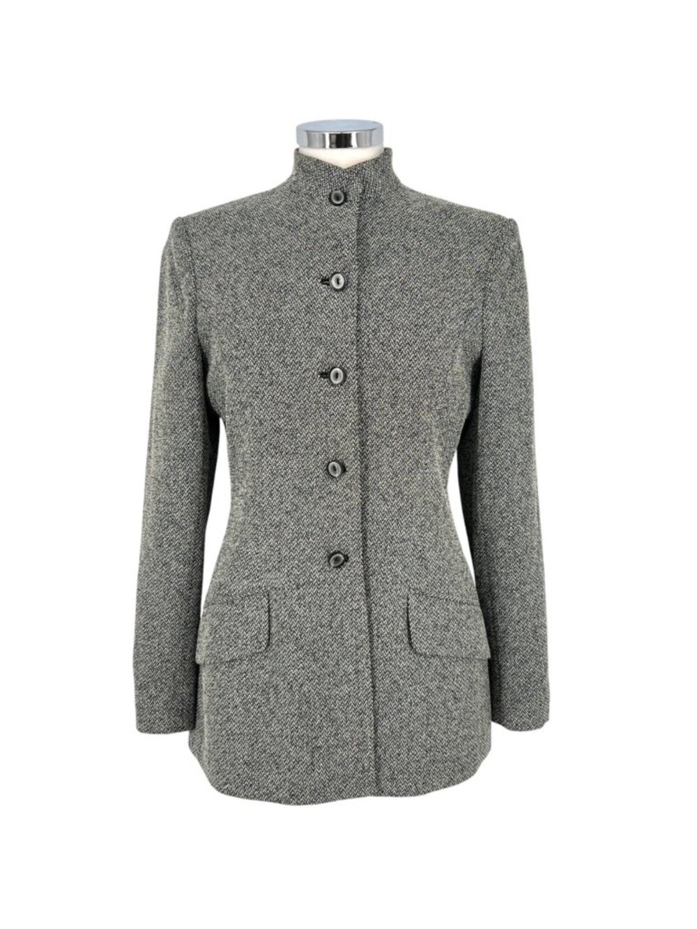 Rena Rowan Vintage 90s High Neck Gray Blazer Button Front Size 6